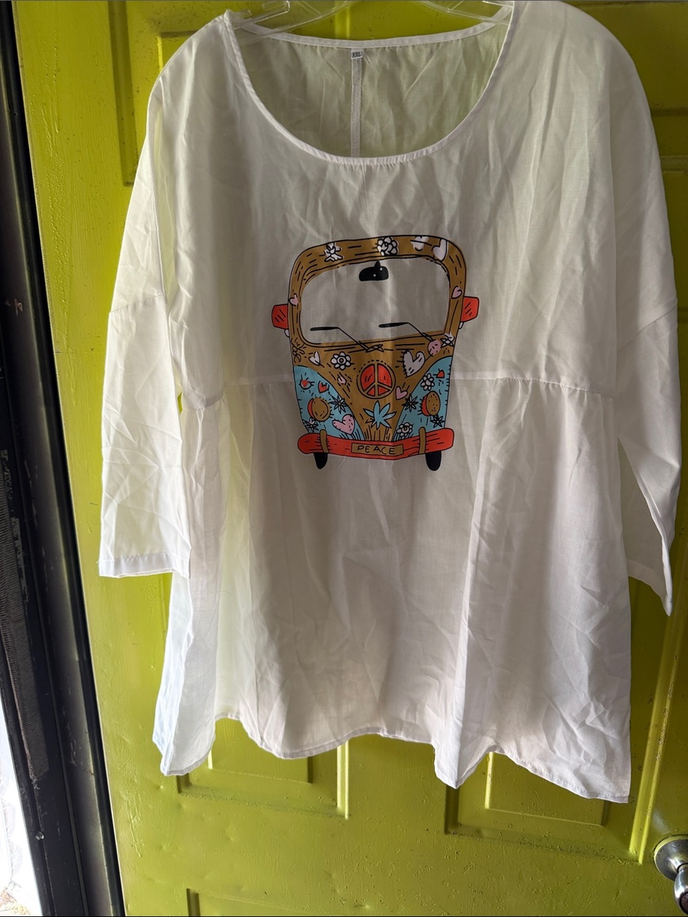 White Tunic Top with Colorful Hippie Van Graphic